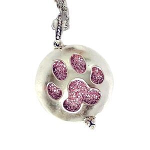 Silver Hollow Out Dog Paw Locket Pendant Essential Oil Pad Necklace - NEW